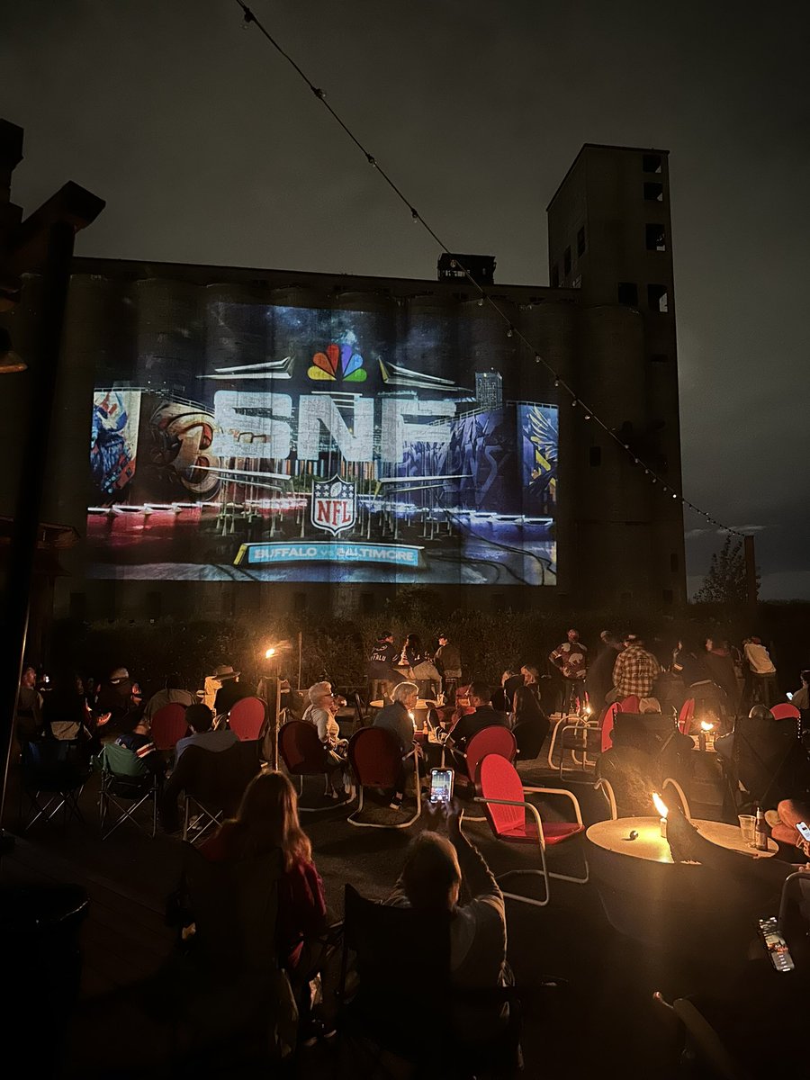 Watching the Bills game projected off of a grain silo is the most Buffalo thing ever