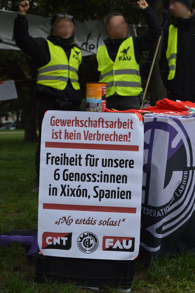 Samstag im Rahmen des Aktionstages der <a href="/IclCit/">ICL-CIT</a> zur Unterstützung unserer spanischen Schwesterngewerkschaft <a href="/CNTsindicato/">CNT Sindicato</a> im Park. Wir unterstützen die #6DeLaSuizaLLIBERTÁ, 6 Arbeiterinnen sollen in #Gijón wegen ihrem Arbeitskampf in den Bau. Hintergründe: dd.fau.org