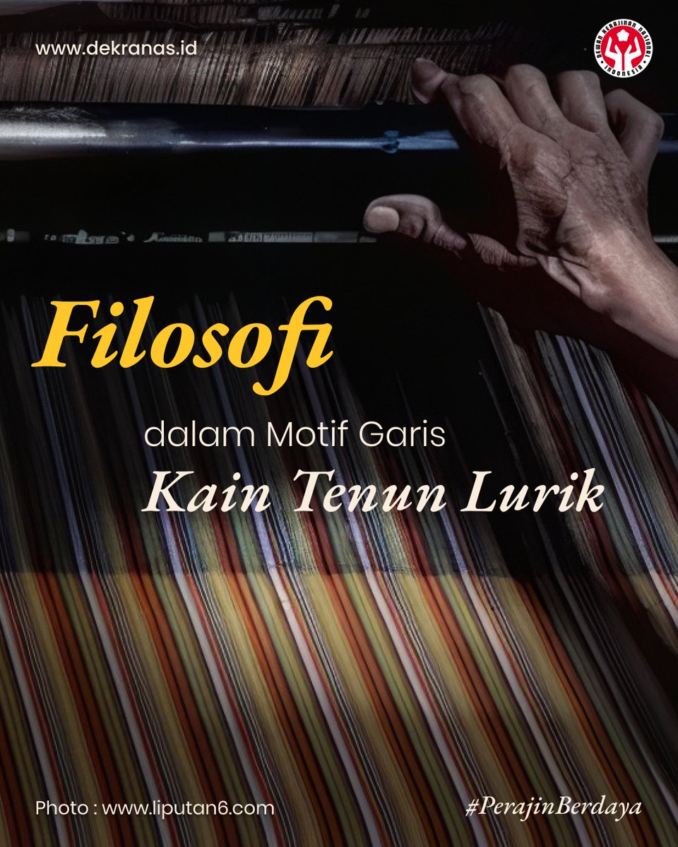 dekranasid's tweet photo. #SahabatDekranas

Kain tenun lurik sarat akan makna filosofi dan tak bisa dilepaskan dari kepercayaan, dan keberadaannya pun selalu mengiringi berbagai acara upacara adat. Misalnya, ada corak yang dianggap sangat sakral dan menjadi sumber nasihat, petunjuk, dan harapan. https://t.co/dtOatwkYBA