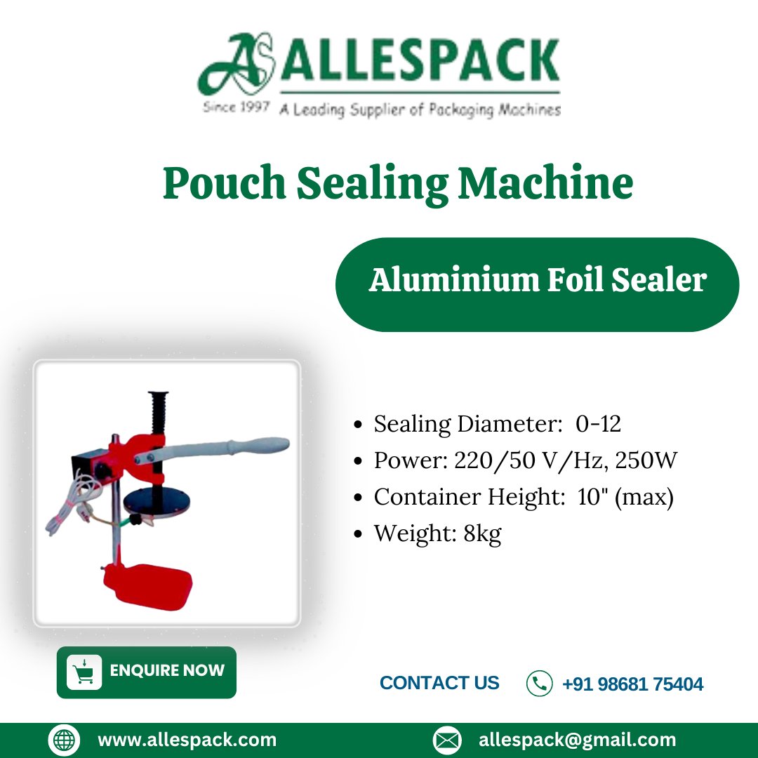 allespack's tweet image. Aluminium Foil Sealer

Call us at: +91 9868175404, +91 9015997050
Email us at: allespack@gmail.com
Visit Website: allespack.com/aluminium-foil…

#pouchsealingmachine #continuousbandsealer #packagingsolutions #strappingtool #industrialpackaging #efficientpacking #shippingessentials