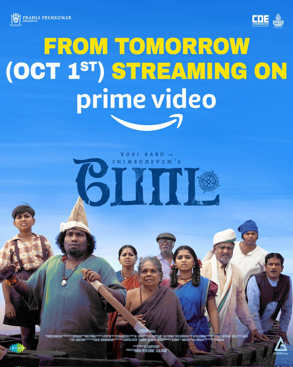 An unique Entertaining Political Satire &amp; Survival Thriller, @iyogibabu &amp; Director <a href="/chimbu_deven/">Chimbu Deven</a>'s #Boat will be streaming from tomorrow (Oct 1st) on <a href="/PrimeVideoIN/">prime video IN</a> ! 

#BoatOnAmazonPrime

Produced by @maaliandmaanvi &amp; <a href="/cde_off/">Chimbudeven Entertainment</a> 
#முழுக்க_முழுக்க_கடலில் 

@Hombalefilms @gourayy