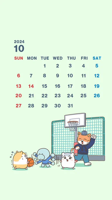 10月カレンダー&壁紙をプレゼントだよみんなの好きなスポーツは?#ちこまる 