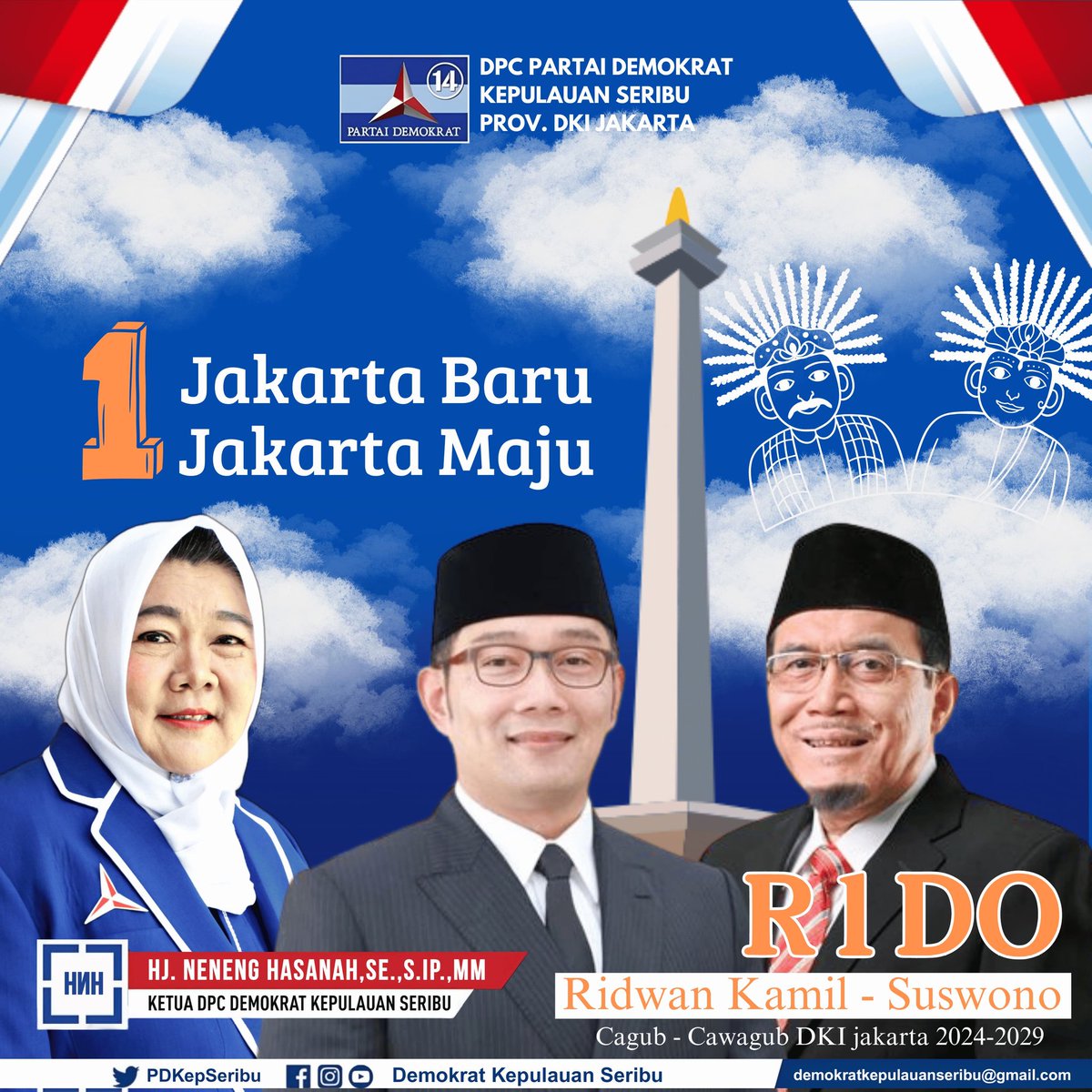 1 Nomor Urutnya, Dalam 1 Putaran Untuk Jakarta Baru, Jakarta Maju Bersama R1DO (Ridwan Kamil - Suswono)

Siap berjuang untuk memenangkan Pasangan Cagub-Cawagub DKI Jakarta (R1DO) Ridwan Kamil - Suswono

#PartaiDemokrat #R1DO #HNH