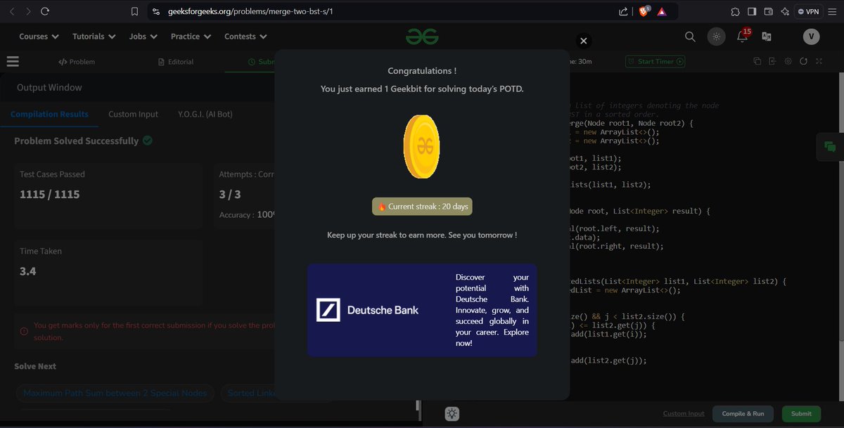 VinitNotFound's tweet image. #geekstreak2024 #DeutscheBank
@geeksforgeeks
@DeutscheBank
Day 20 
Profile Link - geeksforgeeks.org/user/45vinitt6…