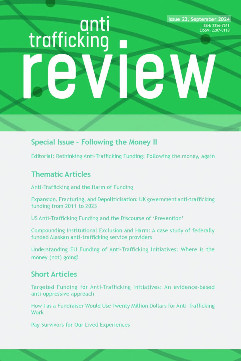 We’re excited to announce the latest issue of Anti-Trafficking Review @ATRJournal, guest edited by <a href="/KirilSharapov/">Kiril Sharapov</a> <a href="/JonMendel/">Jon Mendel</a> + Suzanne Hoff! This issue dives deep into where anti-trafficking funding comes from and what its true impact is: bit.ly/3ZL0K1I
