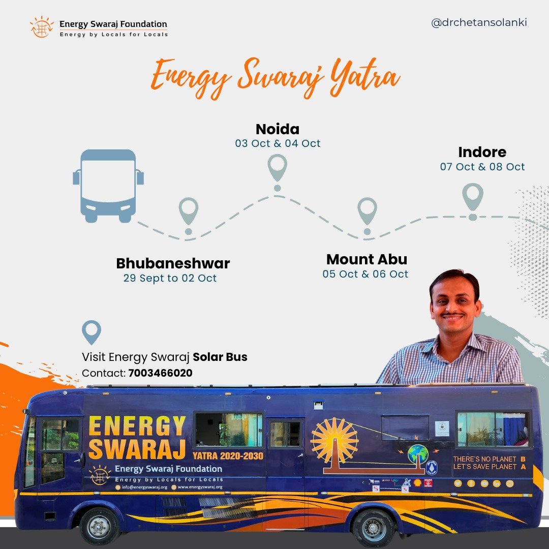 Energy_Swaraj's tweet photo. Exciting News! 😃 ✨

The #EnergySwarajYatra is coming to your city! Meet the Solar Man Of India @DrChetanSolanki  &amp; explore his #SolarBus

👉🏻Register to invite the yatra to your organisation: https://t.co/fbNUcb0Coh

#SolarManOfIndia #ClimateActivist #ClimateCorrection #Travel https://t.co/ALk75QOHJp