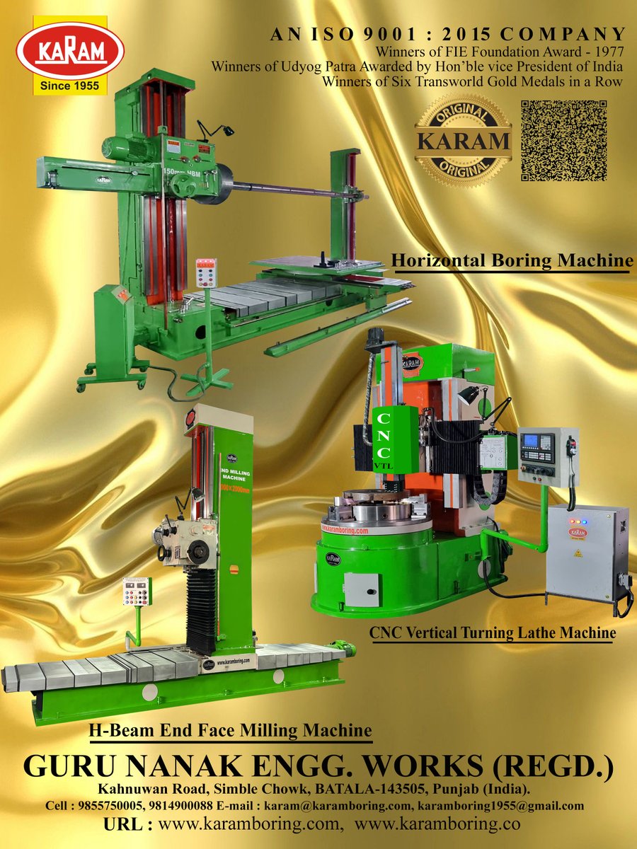 'KARAM' High Precision Machines. 
For your queries/requirement, please contact : WhatsApp : +91-9814900088, +91-9855750005 Email Id:- karam@karamboring.com 
URL:- karamboring.com