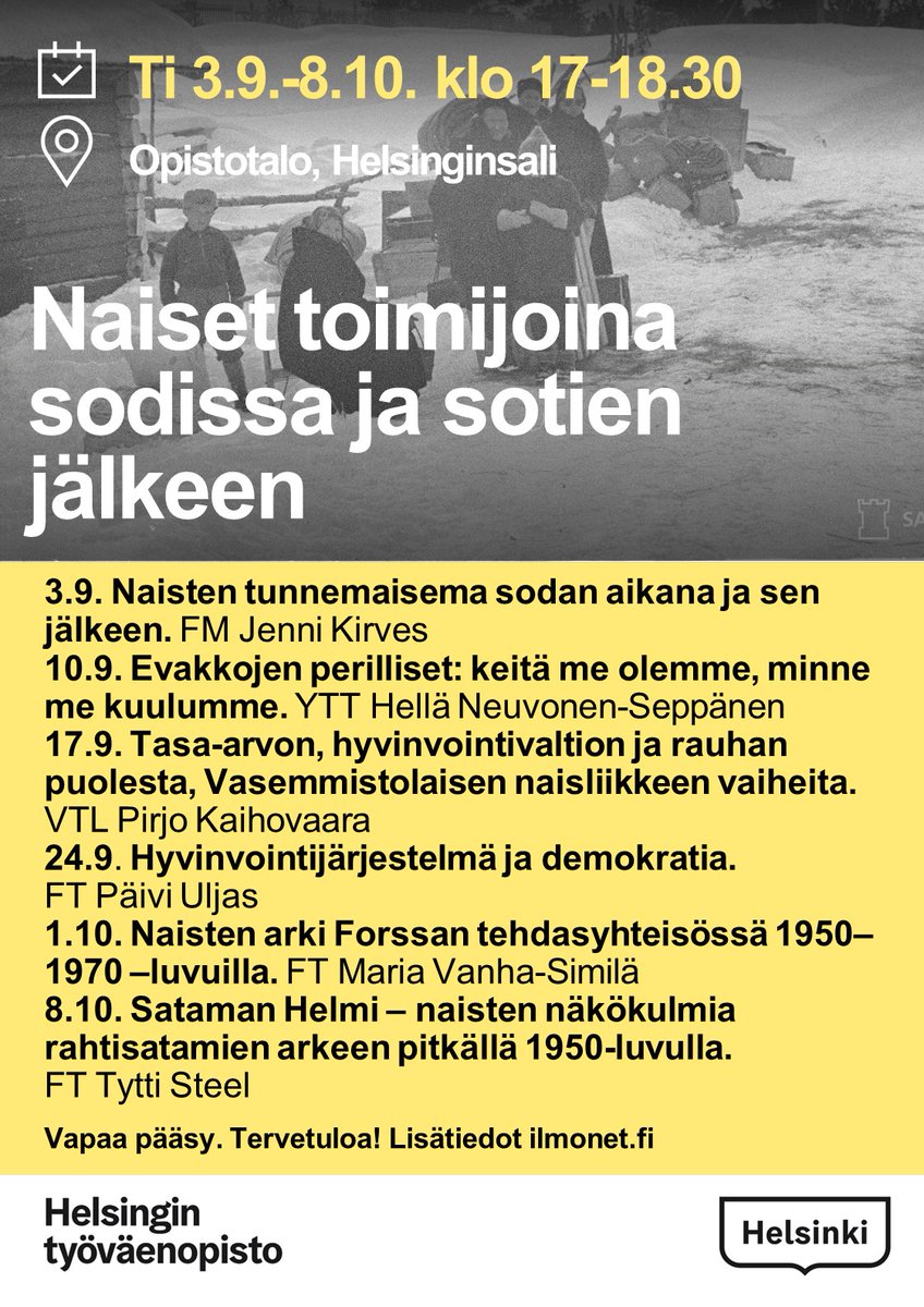 Luennoin tiistaina 1.10.2024 klo 17 Helsingin työväenopiston Opistotalolla yhdestä suosikkiaiheestani eli "Naisten arki Forssan tehdasyhteisössä 1950–1970-luvuilla". Maksuttomalle ja kaikille avoimelle luennolle ei tarvitse ilmoittautua etukäteen. Tervetuloa! #forssa