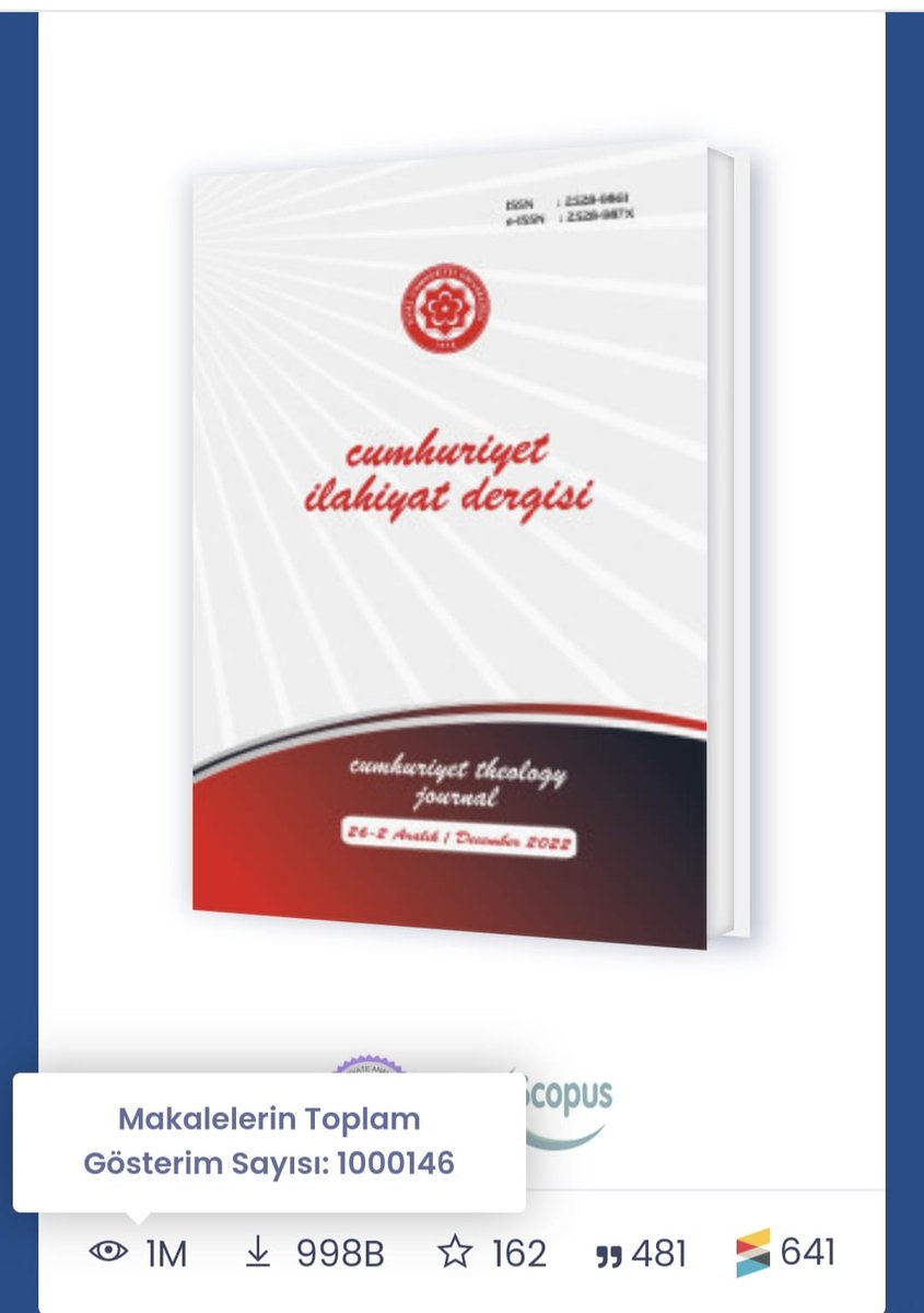 Dergimizdeki makalelerin toplam GÖSTERİM sayısı bugün itibariyle BİR MİLYON (1.000.000) sınırını aşmıştır.

Akademik yayıncılığın fedakar paydaşları olan editöryal ekibimize ve yayın kurulumuza, yazarlarımıza ve siz okuyucularımıza teşekkürlerimizle...

cuid.cumhuriyet.edu.tr/tr/