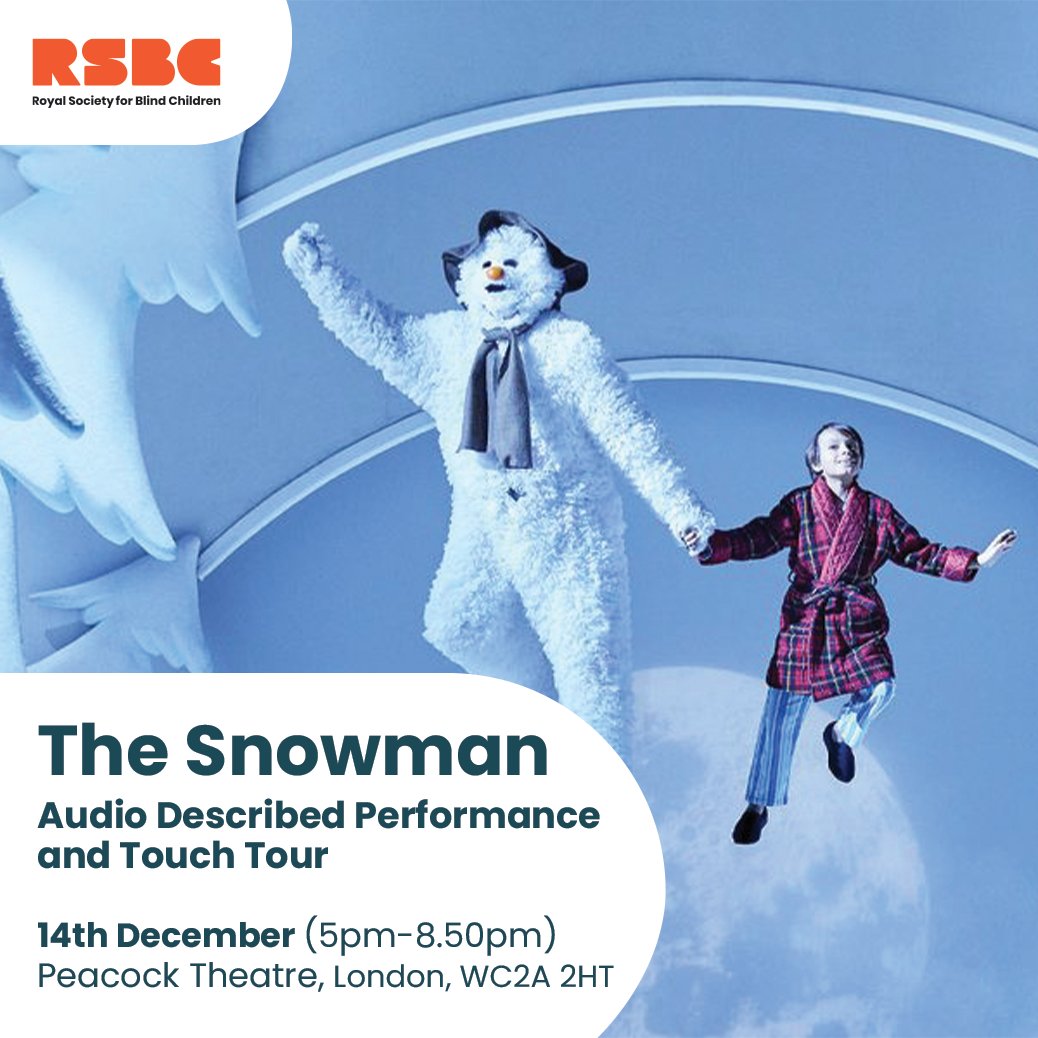 Enjoy a guided #TouchTour of #TheSnowman, where you can feel costumes &amp; set pieces, followed by an #AudioDescribed performance of this classic show. 

Limited spots for 10 #blind or #VisionImpaired young people. 

📅14th Dec

👉Sign up now: rsbc.org.uk/events/the-sno…

<a href="/Sadlers_Wells/">Sadler's Wells</a>