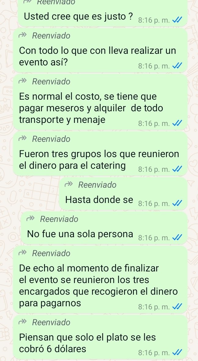jcarreraandrade's tweet photo. Asomó el pana del catering. 6 dólares es por todo. Decoración y 10  meseros. 300 platos. Qué se quejan. Les trataron como reyes. En serio barato es. Lo de las medallas auto pagadas es raro. Por cierto, Presidente de Asamblea no se quedó a bocaditos . Será que no pagó su plato? https://t.co/BJBdWCnAxQ