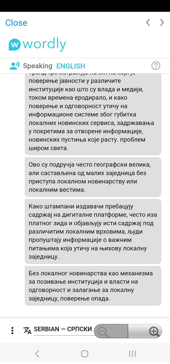 suzanasukovic's tweet image. Checking AI translation of sessions into Serbian. Pretty good for fast translation. I am curious about the audio option, but it doesn't work (at the moment?) #IIFS24