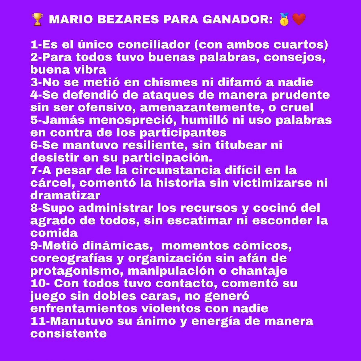 ClaudioPizarroK's tweet photo. El reality lo gana la persona que conectó más con el público, en este caso es Mayito, se ganó el corazón de México y toda Latinoamérica. Aqui algunas razones por las cuáles debe ser el ganador:

ERES TU MARIO #MarioBezares

#LaCasaDeLosFamososMx
#LaCasaDeLosFamososMx2
#TeamMayito https://t.co/R3AdU5njzC