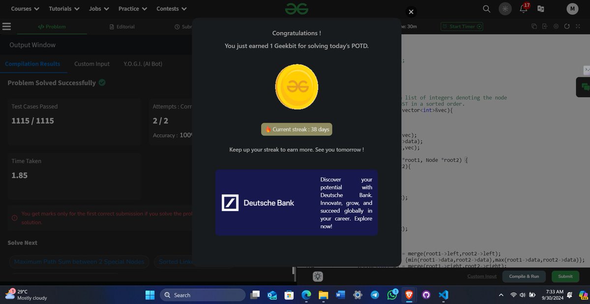 itz_manuv's tweet image. GFG STREAK 21 DAYS POTD CHALLENGE
Day 20 of 21 days of POTD challenge.
@geeksforgeeks @DeutscheBank
๐ท#geekstreak2024 #deutschebank #21DaysOfCode #CodingChallenge
