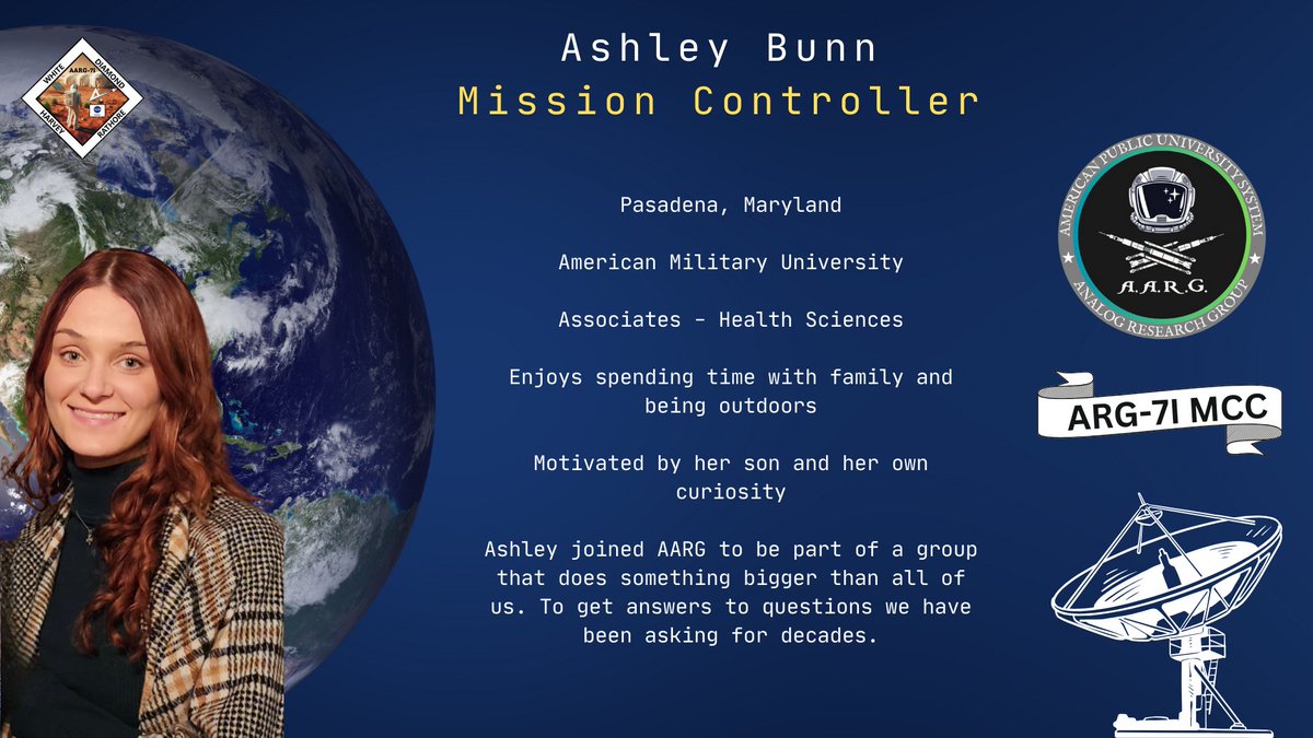 APUS_Analog's tweet photo. 📡Meet Mission Controller Ashley!

This is Ashley's first time as an AARG Mission Controller. She has done a wonderful job, and we are so grateful to have her in AARG and as a part of the ARG-7i MCC team!  #arg7i #missioncontrol 
@AmericanPublicU @AmericanMilU https://t.co/0A7DUjium4