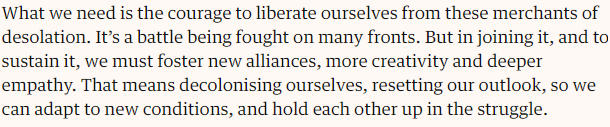 Powerful piece by Tim Winton on the deep despair that comes from seeing our elected leaders collaborate with planet-destroying fossil fuel corporations; and the urgency with which we must rise up and dismantle the fossil fuel order. A must-read.

theguardian.com/environment/20…