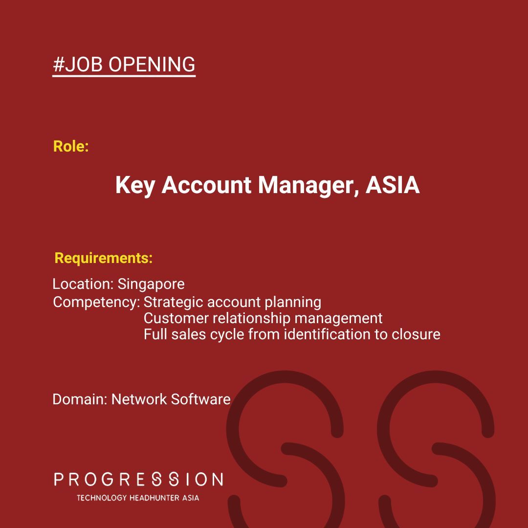 Progress_Search's tweet image. Opportunity Alert!

We are looking for an exceptional and goal-oriented Key Account Manager. Someone excellent in account planning and customer relations. Detailed JD at the link buff.ly/4dt92ye 

#ProgressionSearch #TechnologyHeadhuntersAsia #Singapore #JobOpening