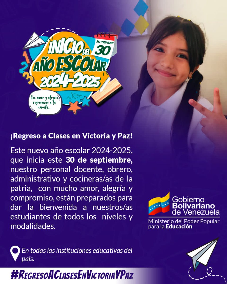 ¡Regreso a clases en victoria y paz!
Ya falta poco para el reencuentro con nuestra escuela, maestra/o y compañeros de clases.
La alegria nos acompaña y juntos preparamos muchas sorpresas para recibir a la muchachada en el regreso a clases. <a href="/nicolasmaduro/">Nicolás Maduro</a>
<a href="/HectoRodriguez/">Héctor Rodríguez C.</a>