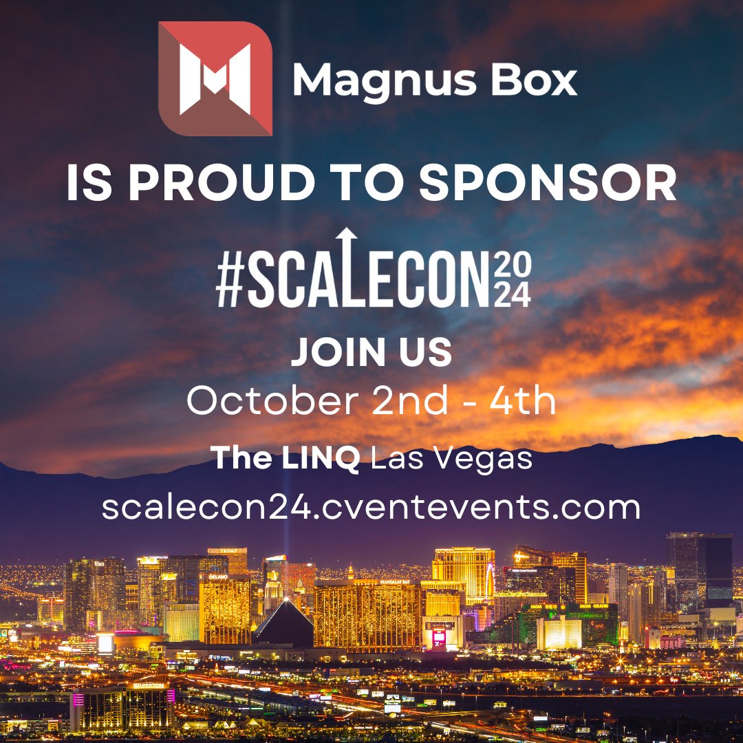 Magnus_Box's tweet image. 🚀 Magnus Box is Sponsoring #ScaleCon2024! 🚀

We’re excited to be part of this great event from Oct 2-4 at The LINQ, Las Vegas. Stop by and connect with us as we support the IT community in scaling businesses and technology! 🙌