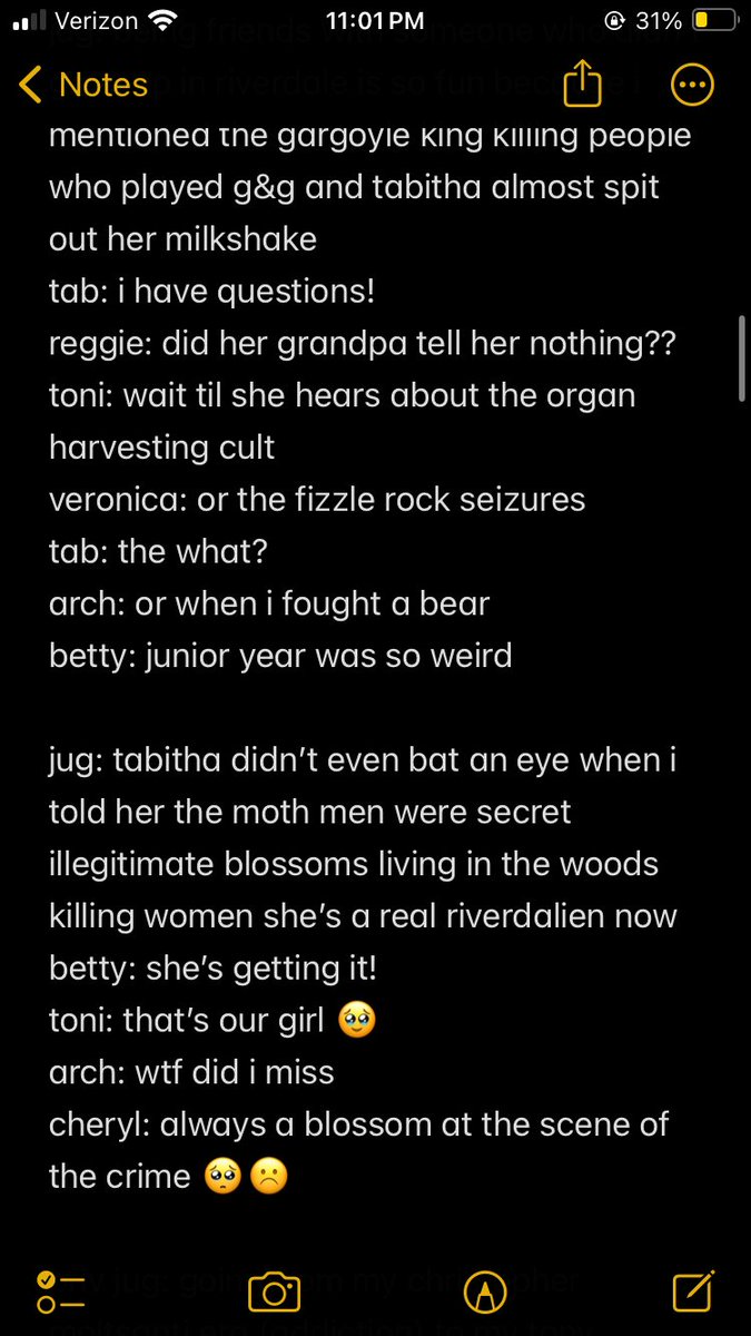 jugtates's tweet photo. not me tweeting abt riverdale twice in one day but i was looking thru my notes app and found these ideas i had for a jabitha social media retelling and ngl these made me smile https://t.co/h8wRFPX2fR