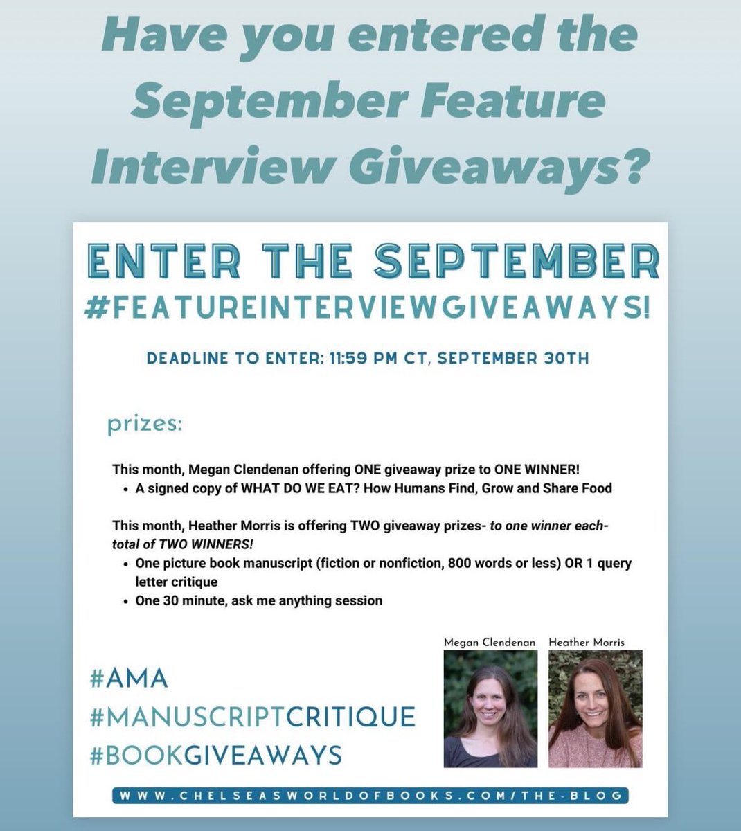 chelseasworldofbooks (@chellysbooks) on Twitter photo Heather Morris Feature Interview <a href="/morrwriting/">Heather C. Morris - Updates Only</a>
chelseasworldofbooks.com/2024/09/04/sep…
Megan Clendenan’s Feature Interview <a href="/meganclendenan/">Megan Clendenan</a>
chelseasworldofbooks.com/2024/09/18/sep… Heather Morris Feature Interview <a href="/morrwriting/">Heather C. Morris - Updates Only</a>
chelseasworldofbooks.com/2024/09/04/sep…
Megan Clendenan’s Feature Interview <a href="/meganclendenan/">Megan Clendenan</a>
chelseasworldofbooks.com/2024/09/18/sep…