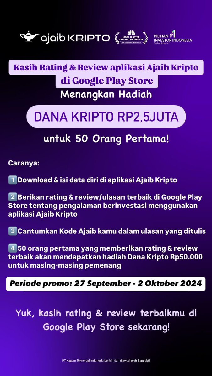 Lumayann banget nambah-nambah referral.kripto.ajaib.co.id/PM1R