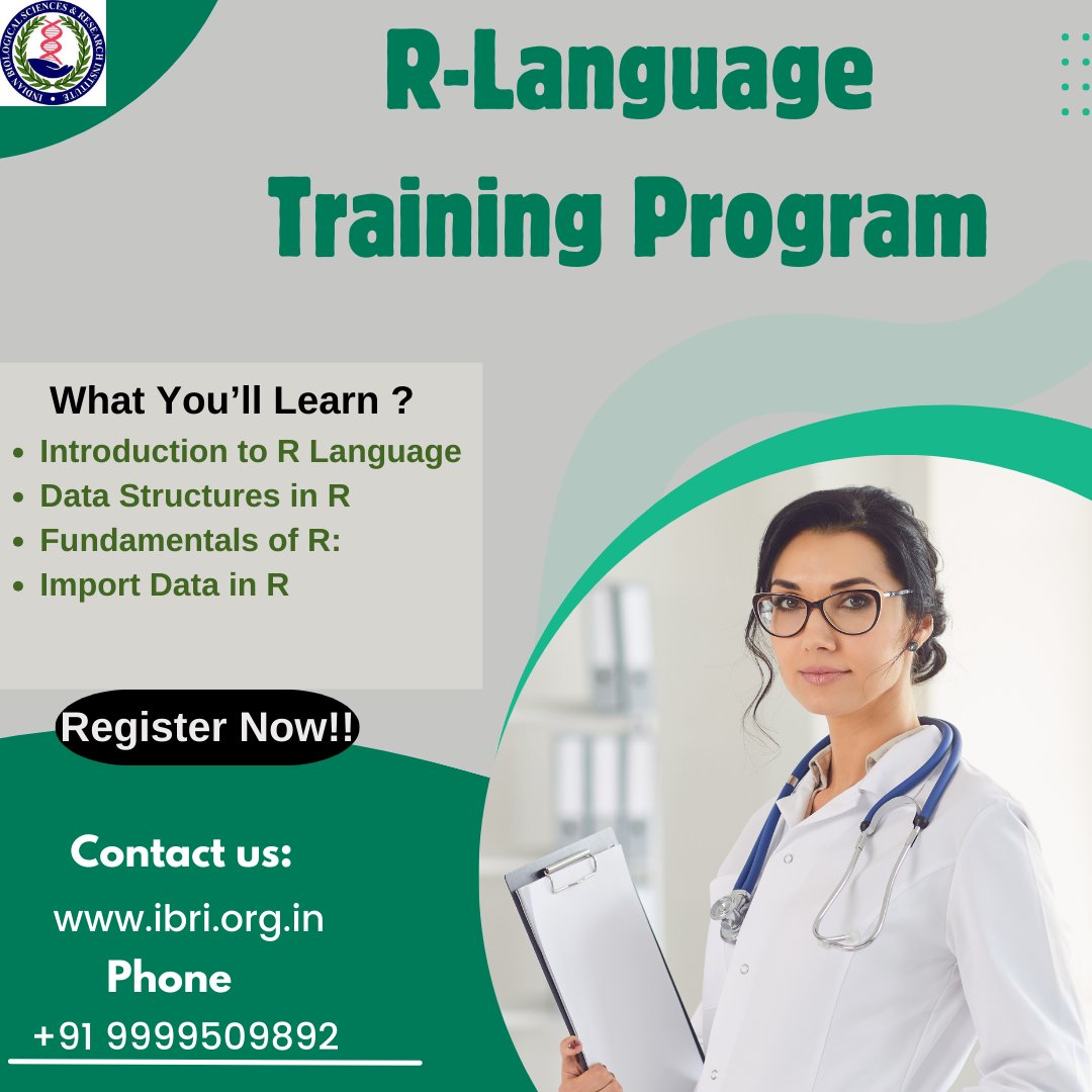 NoidaIbri's tweet image. Join our comprehensive R Language Training Program designed for data statisticians&amp;amp;professionals looking to advance their skills in data analysis &amp;amp; statistical computing. Enroll now.
#RLanguage #RProgramming #dataanalysis #machinelearning #bioinformatics #ibricourses #programming