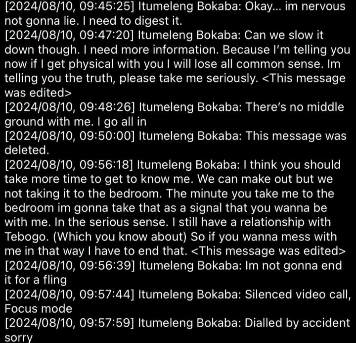 MDNnewss's tweet image. These are alleged WhatsApp messages between Nota and Itumeleng Bokaba.