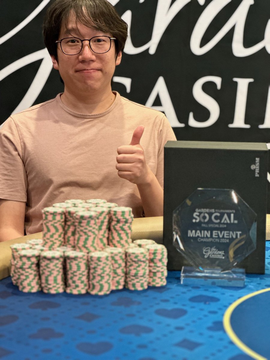 cavincasino's tweet photo. We have a winner (No chop)
$5️⃣0️⃣0️⃣,0️⃣0️⃣0️⃣
Guarantee MAIN EVENT
#SoCalFallSpecial at @gardenscasino
Young Eum is our #Champion
$128,600 + 🏆
Congrats 🎉
Thank you to all the players 🙏 https://t.co/FFua7j04sK