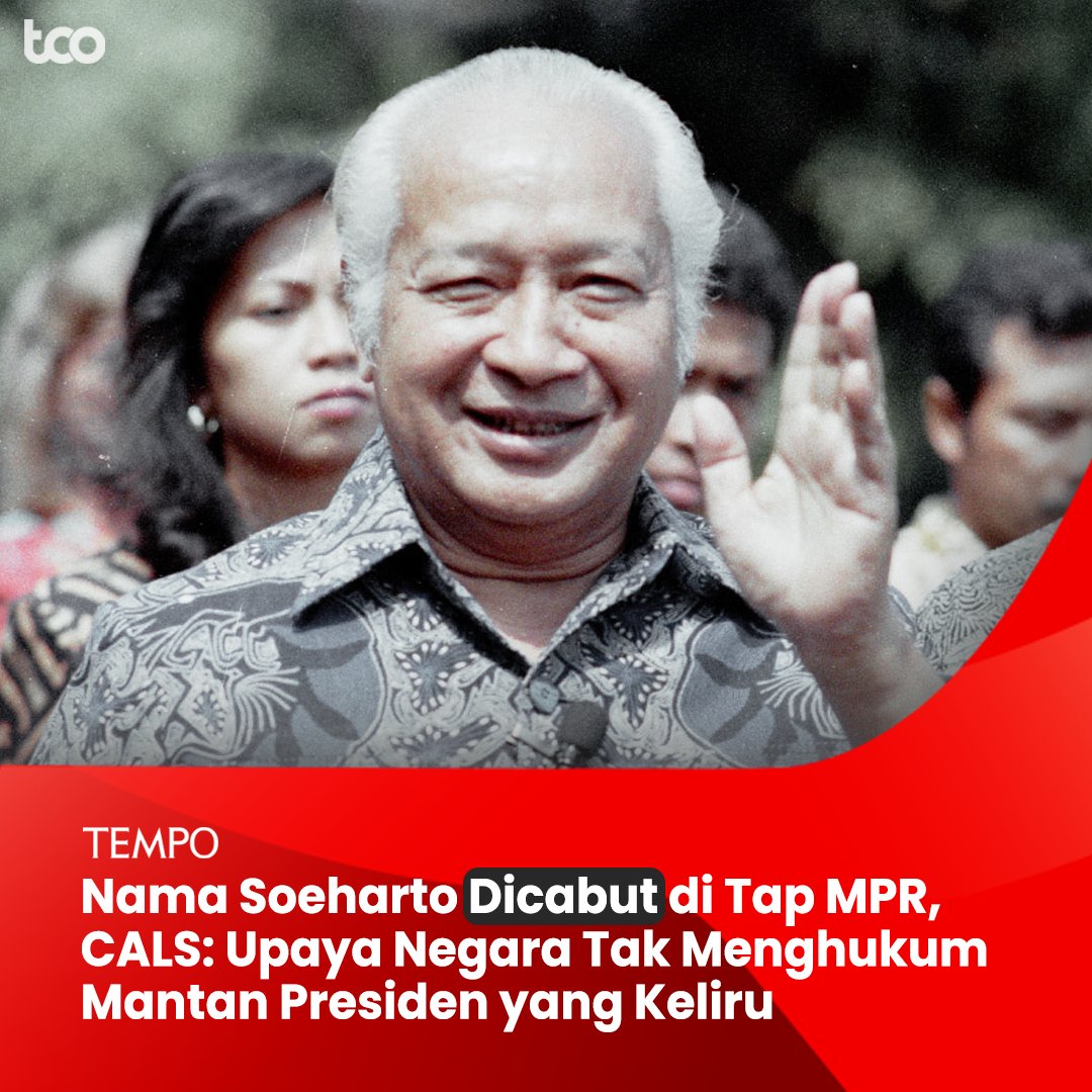tempodotco's tweet photo. Ketua Constitutional and Administrative Law Society (CALS) Bivitri Susanti menilai MPR sedang membentuk model tak mau melakukan penghukuman secara politik kepada mantan presiden. 

#tempodotco #tempo #TAPMPR #Soeharto #CALS https://t.co/qfdGXb6sTW