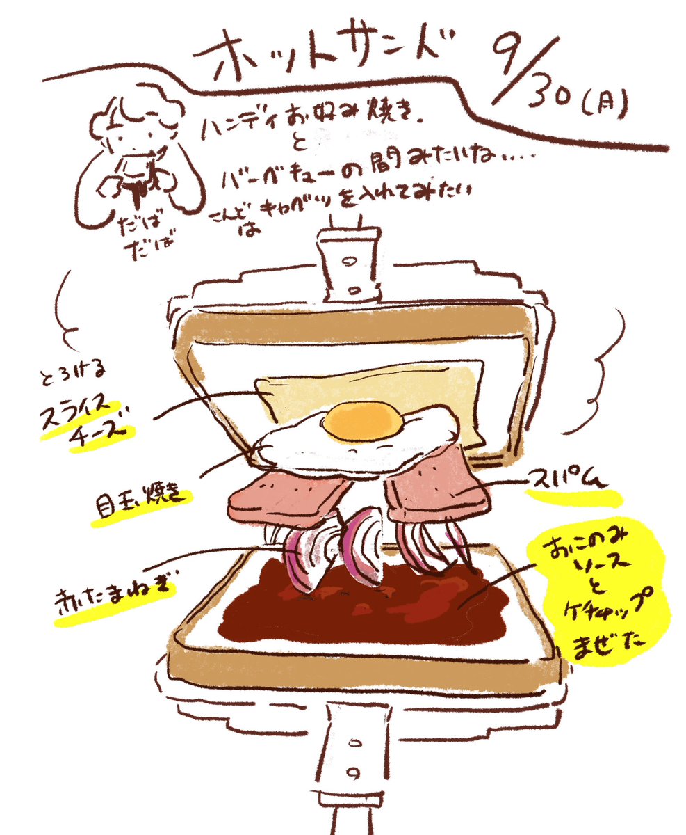 朝ではなくお昼をホットサンドにすることによって、わりと重めのものも挟める、気がする 