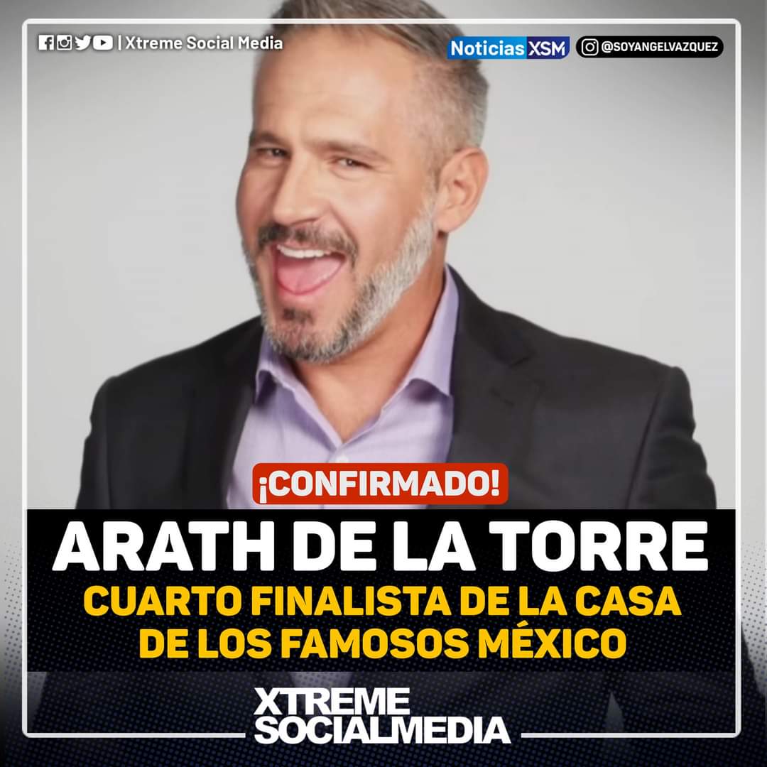 ¡CONFIRMADO! ARATH DE LA TORE ES EL CUARTO FINALISTA DE LA CASA DE LOS FAMOSOS MÉXICO. ❤️✨️ 

Esta noche en la Gran Final de #LaCasaDeLosFamososMx el resultado del cuarto finalista fue para: #ArathdelaTorre  ¡Muchas Felicidades!🏅🏆🎉 #Arath