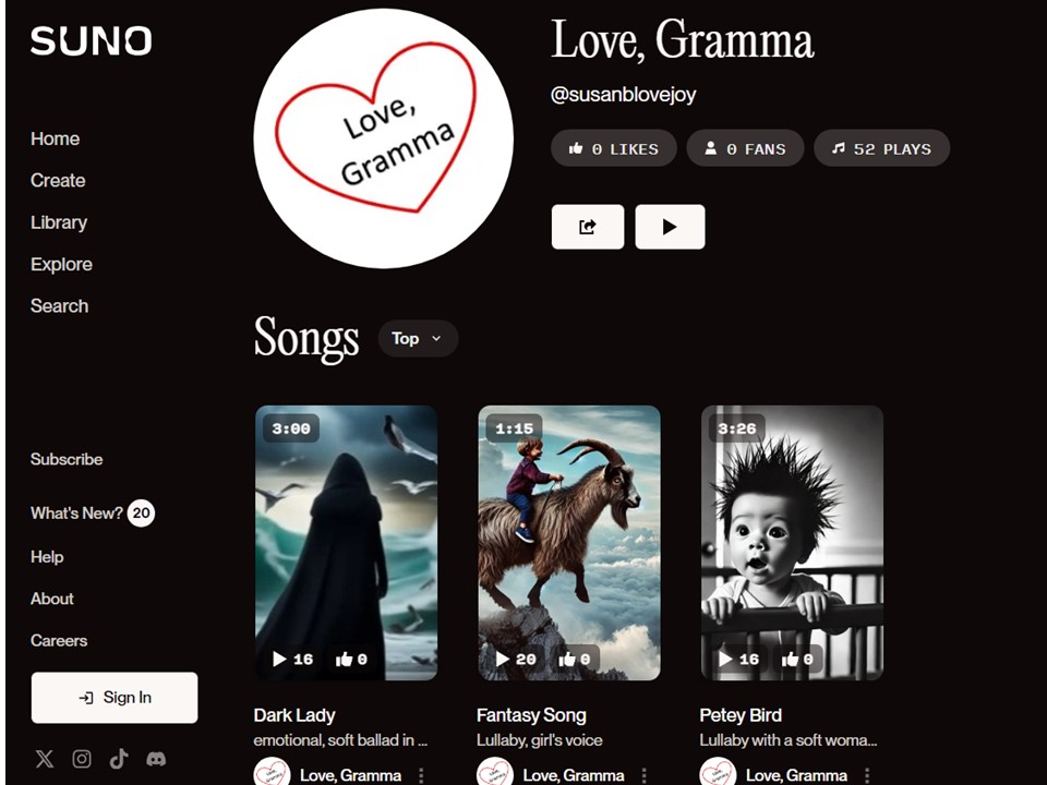Decided to give Suno.com a try and turn some of my poems into songs. I really like the results from the three poems I submitted so far. It took some tweaking to get the sound I wanted for each one, but what an interesting project!  #POEM  

suno.com/@SusanBLovejoy