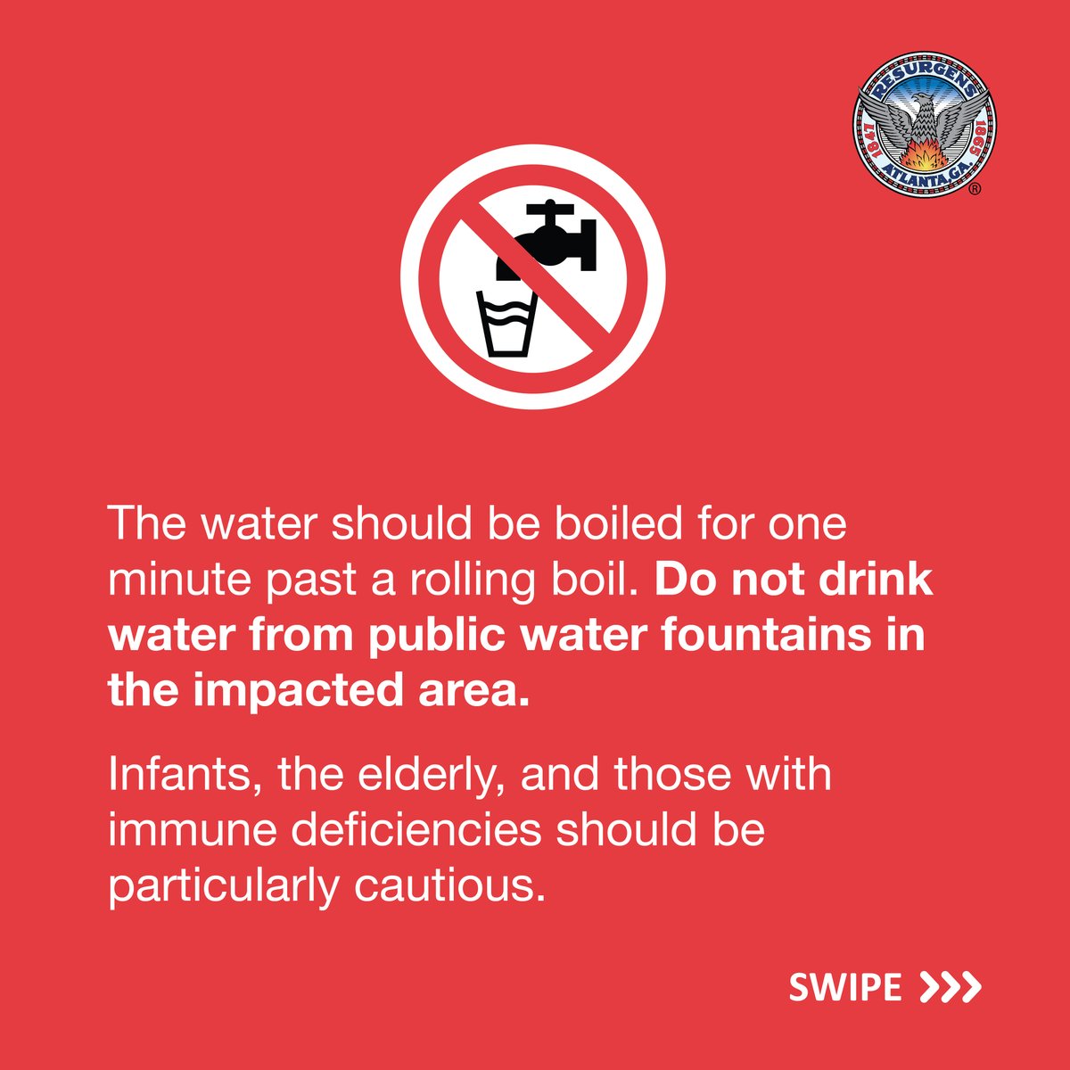 CityofAtlanta's tweet photo. Boil Water Advisory: The Department of Watershed Management (DWM) has issued a boil water advisory for residents and businesses in the City of Atlanta (from Martin L. King Jr. Drive south of I-20), Fairburn, South Fulton, Chattahoochee Hills, Palmetto, and Union City. Swipe to see the steps you need to take following a water outage to ensure your water is safe to use. Stay informed and stay safe!