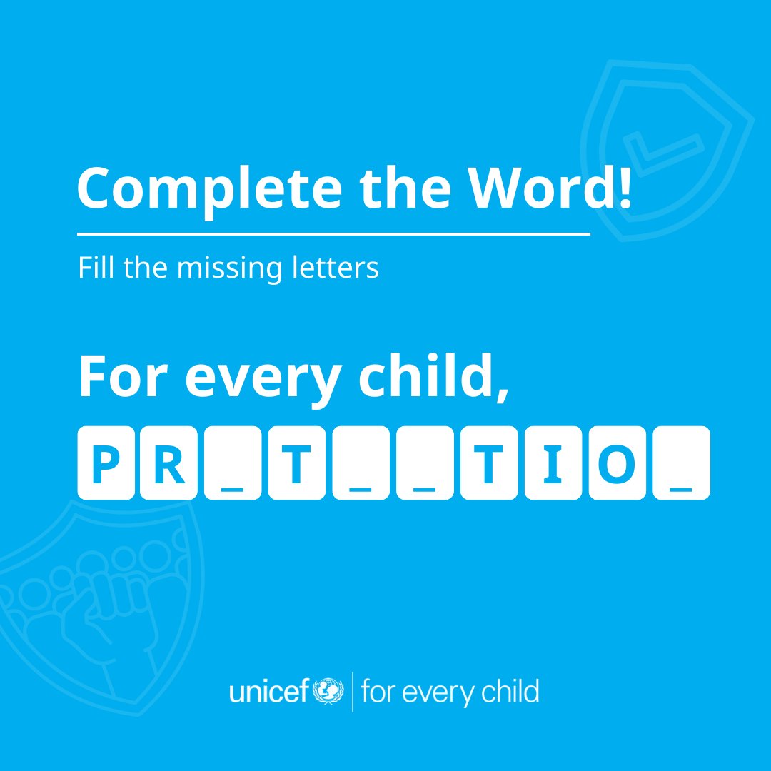 UNICEF_EAPRO's tweet photo. For every child, protection💙 

Protection means more than safety. It is about clean water, shelter, health care, and keeping children in school. Every child deserves to feel safe, stay healthy, and keep learning, no matter what.🛡️ 

#ForEveryChild #ChildProtection https://t.co/jE1HI3dYHl