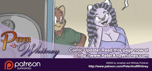 In tonight's new page of Peter &amp; Whitney, Chelsea is still amazed to see Whitney again, while Mark's brain appears to be broken... peterandwhitney.com/20240930 #webcomic #furries