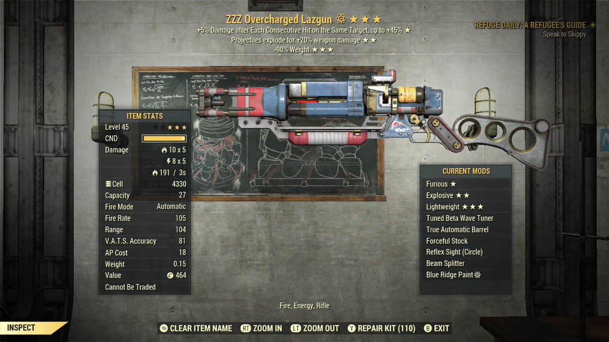 GrumpyDragonPro's tweet image. My current weapons loadout for my Bloodied Energy Commando Build.  #Fallout76