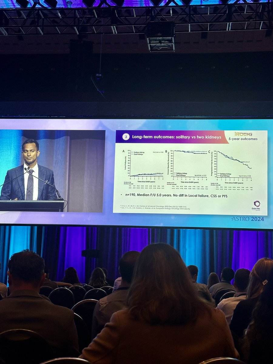 Vivian Tan MD (@drviviantan) on Twitter photo #kidney #SABR takes center stage at the presidential symposium at #ASTRO2024 <a href="/_ShankarSiva/">Shankar Siva</a>
✅ Optimal dose regimen
✅ Role of post-treatment kidney biopsy
✅ SABR in the solitary kidney
✅ Optimal post-treatment follow-up
👏 #SABR for RCC ready for prime time #kidney #SABR takes center stage at the presidential symposium at #ASTRO2024 <a href="/_ShankarSiva/">Shankar Siva</a>
✅ Optimal dose regimen
✅ Role of post-treatment kidney biopsy
✅ SABR in the solitary kidney
✅ Optimal post-treatment follow-up
👏 #SABR for RCC ready for prime time