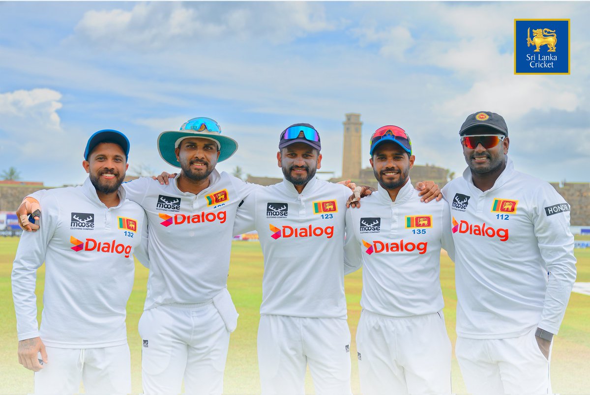 OfficialSLC's tweet photo. A momentous occasion in Galle! 🇱🇰 Kusal Mendis' magnificent hundred in the second Test makes Sri Lanka one of the rare Test XIs to feature five players with 10 or more Test centuries. 🏏

 A testament to the rich batting legacy of our island nation! #SriLankaCricket #TestCricket https://t.co/1dnXTW7MqP