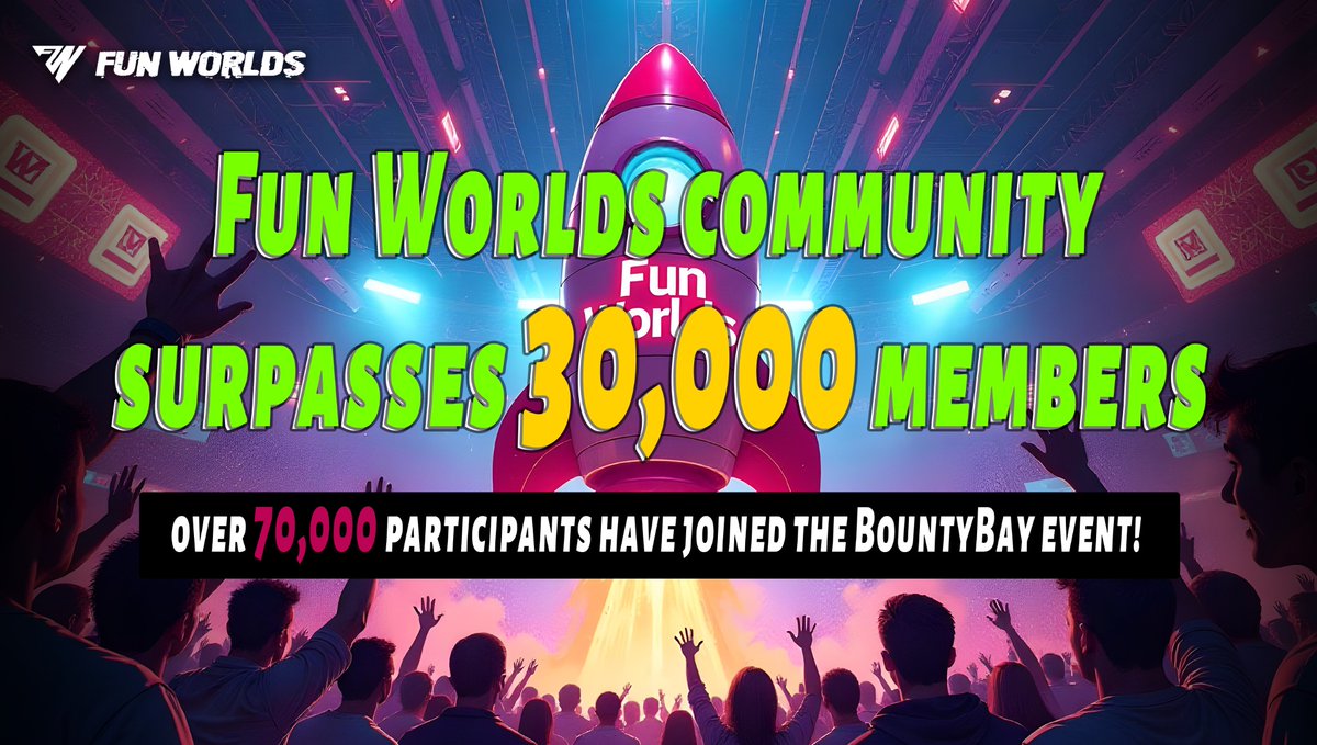 🎉 Exciting News! 🎉
Our community has just surpassed 30,000 members, and over 70,000 participants have joined the BountyBay event! 🌟
🚀Together, we are reaching new heights. Stay tuned for more exciting updates and events!

#Gaming #FunWorlds #GameFi #BountyBay #FunW #Gems