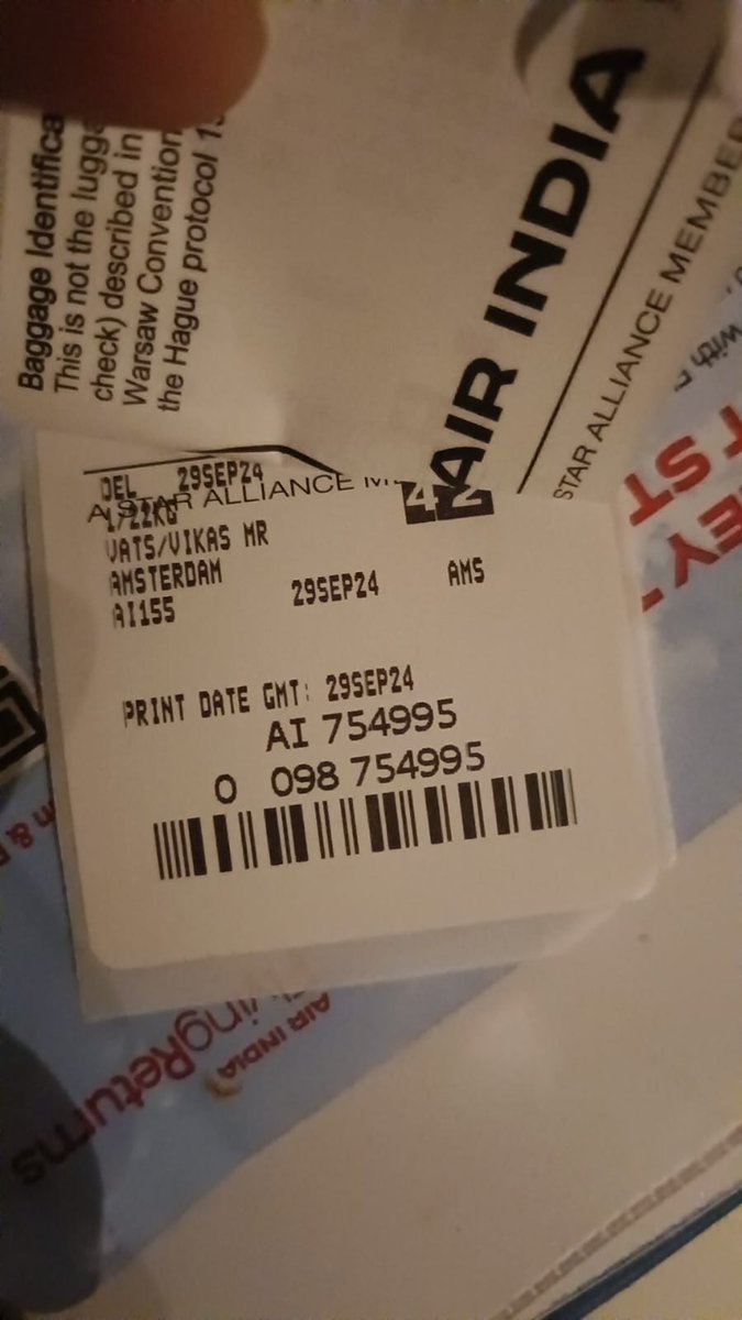 Vikas66067844's tweet photo. Hey @airindia , @AirIndiaAssist 
My luggage (1 piece) not found at Amsterdam airport. I was travelling from Delhi to Amsterdam (AI 155 flight, 29-Sept).
Already lodged a complaint at airport but nothing is happening.
My ETK no. : 098307744660702
PNR : 6ZS2IR https://t.co/LLH5u1bndX