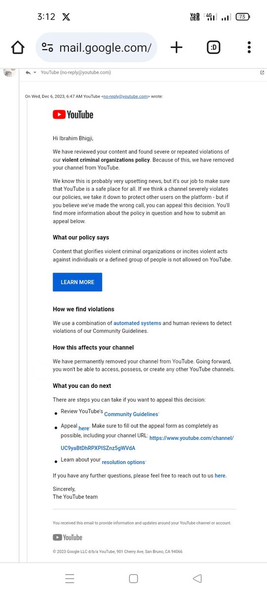 IbrahimBhigji1's tweet photo. Dear @TeamYouTube

My YouTube channel IbrahimYouTube 

#fakestrike

#Insaf
ChannelLink:-
https://t.co/B4iYOSVaFo

PLEASE_recover_my channel https://t.co/kBntAEYMJ2