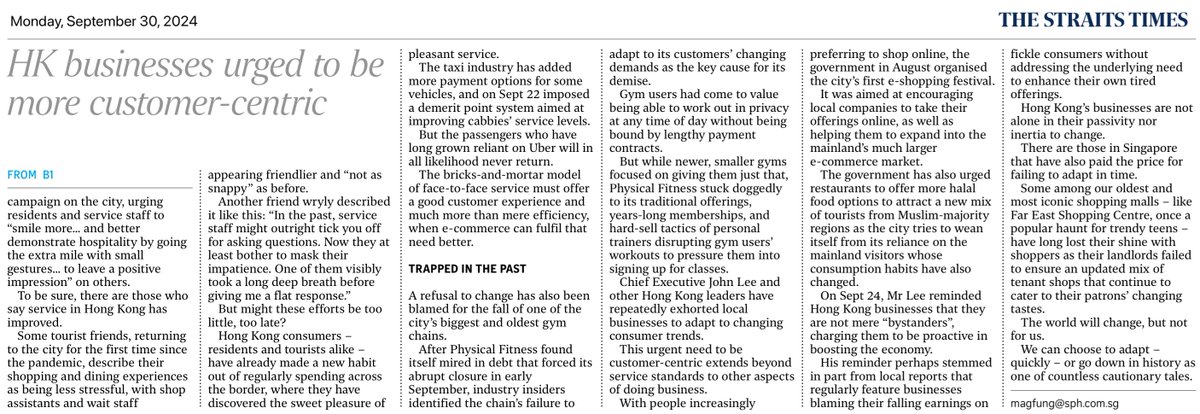 in_transitiverb's tweet photo. The mindset driving Hong Kong's service standards. Unpopular opinion, probably. Gift link: https://t.co/BbmXmWP7It #hk #hongkong @straits_times https://t.co/UzsLUvIvzk