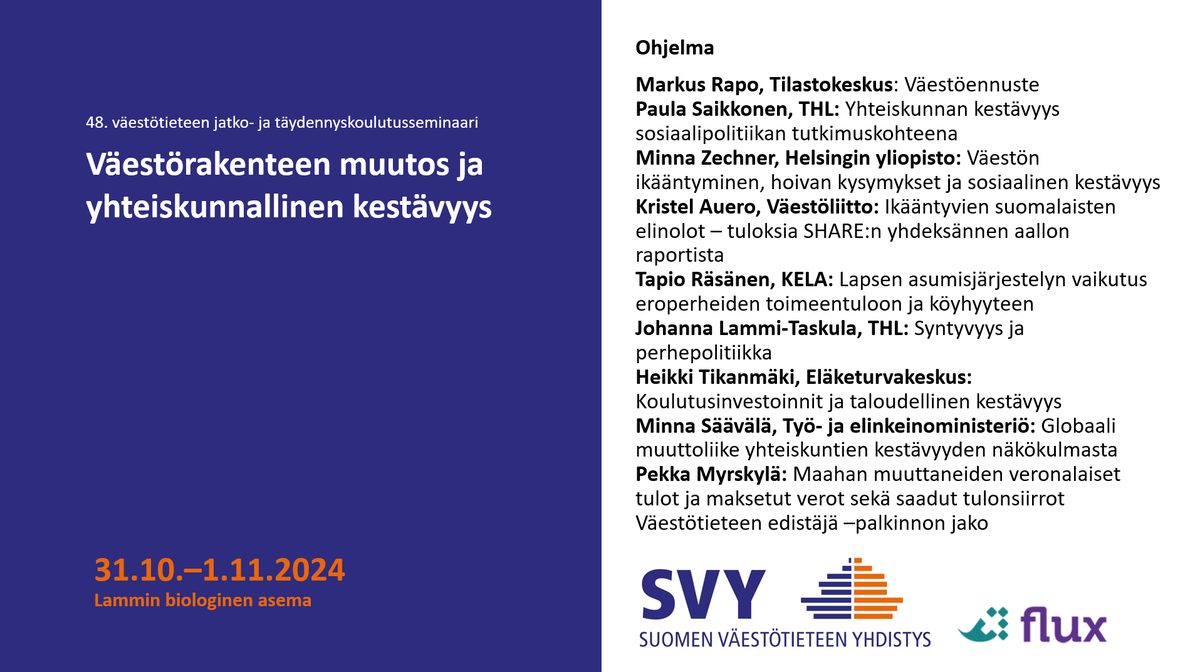 Tervetuloa seminaariin! Ilmoittautuminen päättyy tänään 30.9: elomake.helsinki.fi/lomakkeet/1309…

Lue lisää: blogs.helsinki.fi/svy-ry/vaestot…