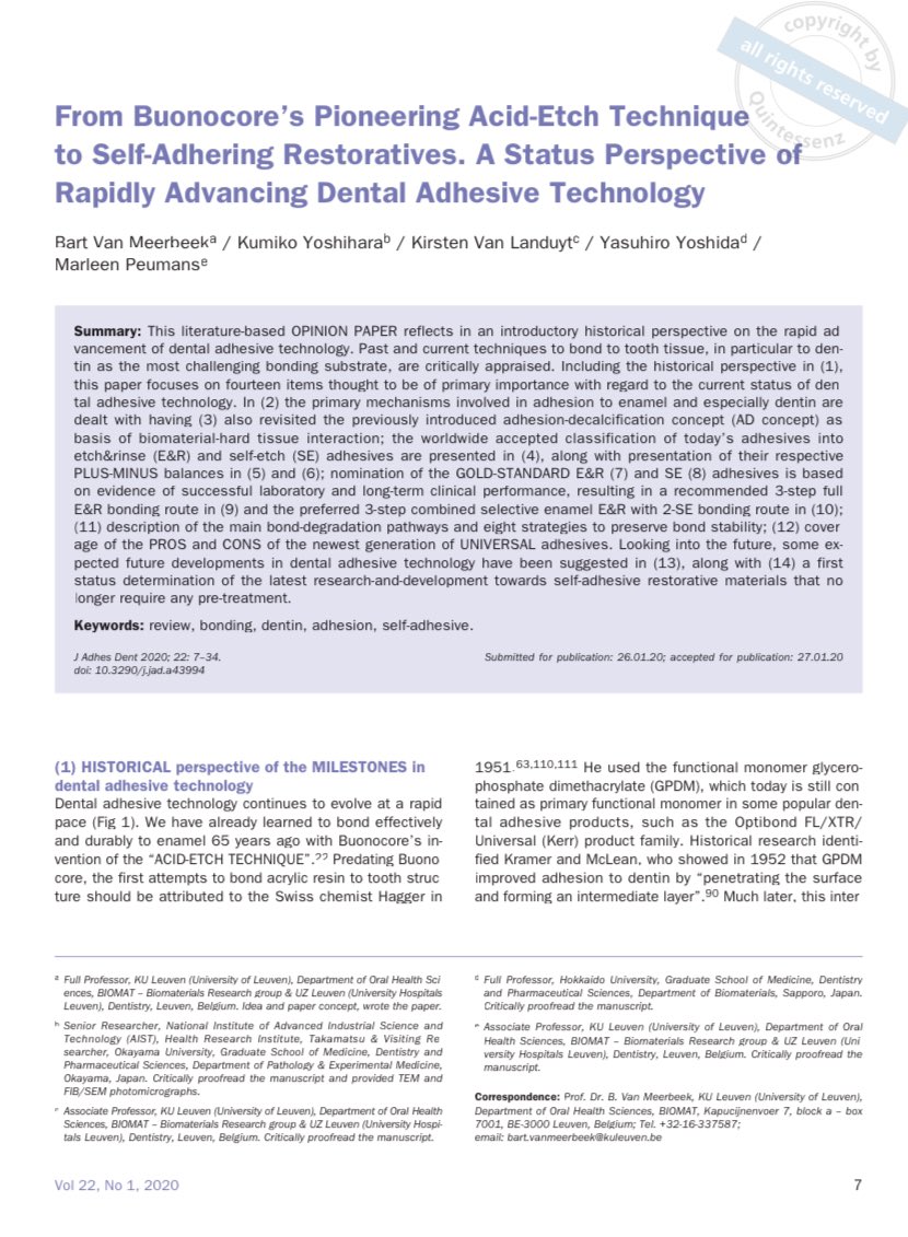 Unfamiliar with the transformative impact of 10-methacryloyloxydecyl dihydrogen phosphate , on the adhesive dentistry !?

The following articles are strongly recommended 👍

تجمع كل المعلومات التي تحتاجها عن موضوع : 
Dental Adhesives 

قراءة ممتعة