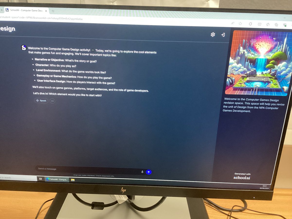 FHSComputing's tweet image. Miss Mutter’s level 6 Gamers starter task is a space she made on @GetSchoolAIon Game Design Elements to support our work around writing these for our own games. Feedback from pupils - “Can this be open always as it’s really useful?”

#weareCreative #weareFHS #FHSDigiLearn