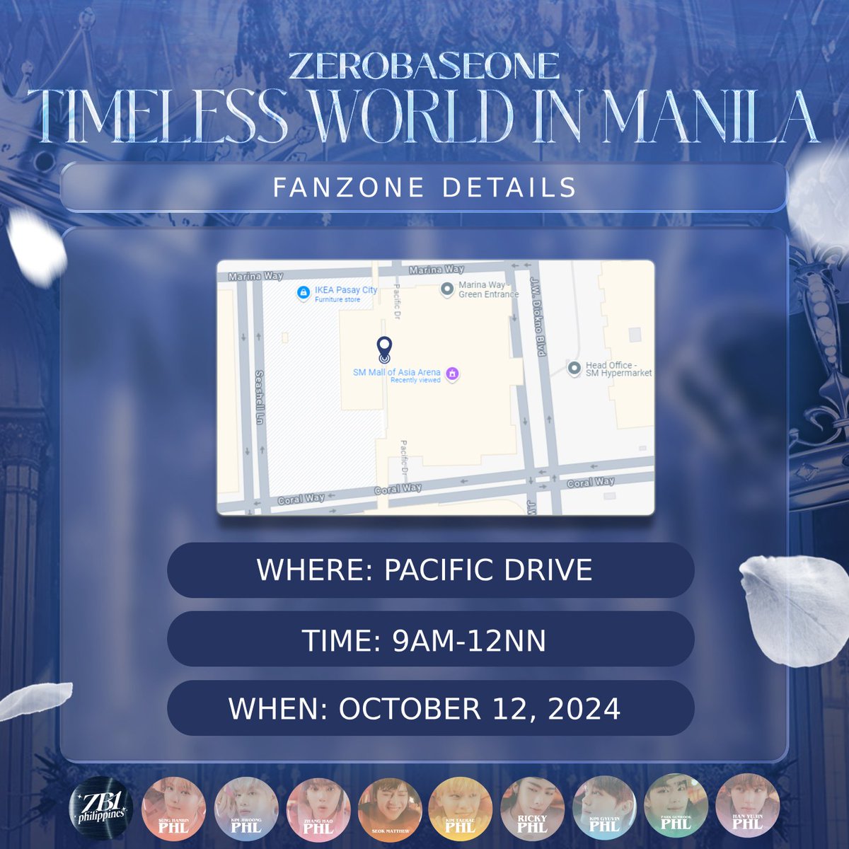 #2024_ZEROBASEONE_THEFIRSTTOUR_TIMELESSWORLD_IN_MANILA

Get ready, ZEROSES! Our fanbases will be at the fanzone, giving out hand banners, freebies, and food support to keep you energized throughout the event. Don't miss out because fanzone has limited time only! See you there 💙