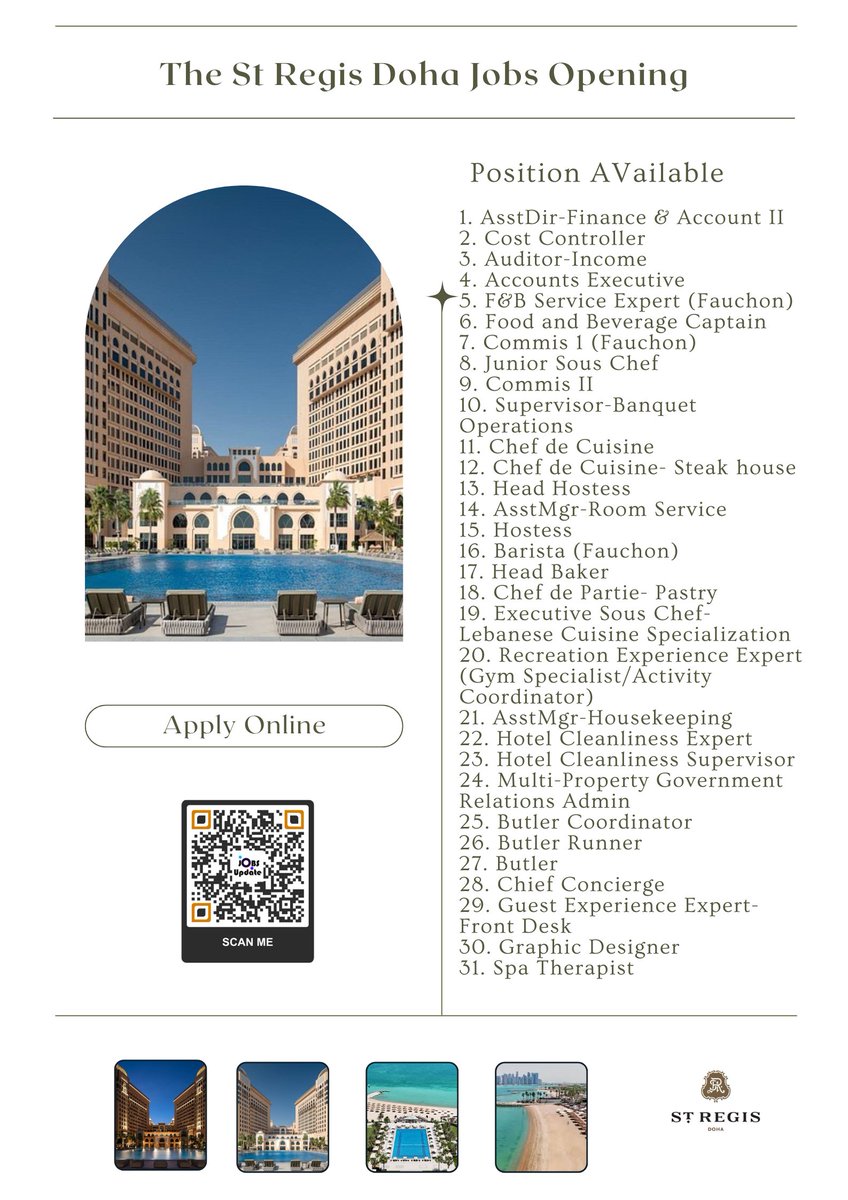 JobsUpDateAE's tweet photo. The St Regis Doha Jobs: Unlock New Opportunities in Hospitality
Apply Online: https://t.co/zYpsHX86LX
#StRegisDoha #Recruitment2024 #JobOpportunities #HospitalityCareers #DohaJobs #LuxuryHotelCareers #JoinOurTeam #CareerGrowth #StRegisCareers #WorkInDoha https://t.co/HgvwOKjzQl