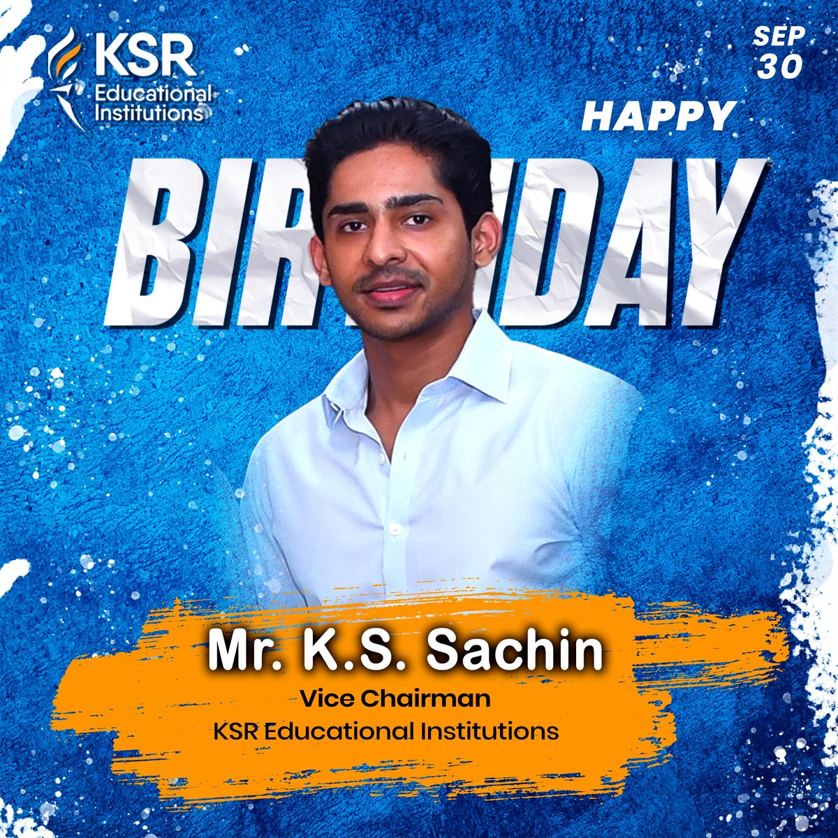 Warmest birthday wishes to our youngest and dynamic Vice Chairman Mr.K S Sachin, 💐🎂KSR Educational Institutions May your journey be filled with success and inspiration.