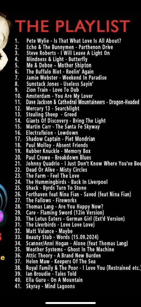 Tonight on <a href="/MerseyRadio/">Mersey Radio</a> from 8-11pm - buckets full of musical delights to caress your ears
<a href="/paul__molloy/">Paul Molloy</a> <a href="/Lightning_Seeds/">Lightning Seeds</a> <a href="/TheFarmMusic/">THE FARM</a> <a href="/thefarm_carl/">Carl/The Farm</a> <a href="/michaelheadtreb/">Michael Head Official</a> <a href="/wearethefallows/">The Fallows</a> <a href="/AndyFernihough/">Andy Fernihough</a> <a href="/Forthaven1/">Forthaven</a> <a href="/Anni61Hogan/">annie hogan</a> <a href="/anathemaband/">Anathema</a> <a href="/ha_maw96/">helennn✨</a> <a href="/IanZBroudie/">Ian Broudie</a> <a href="/johncyates/">John Canning Yates</a>